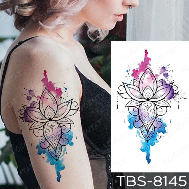 Elegant Black Sketch Flower Temporary Tattoo Sticker