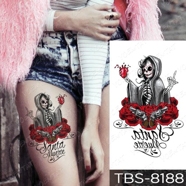 Elegant Black Sketch Flower Temporary Tattoo Sticker