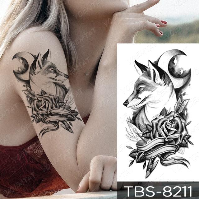 Elegant Black Sketch Flower Temporary Tattoo Sticker
