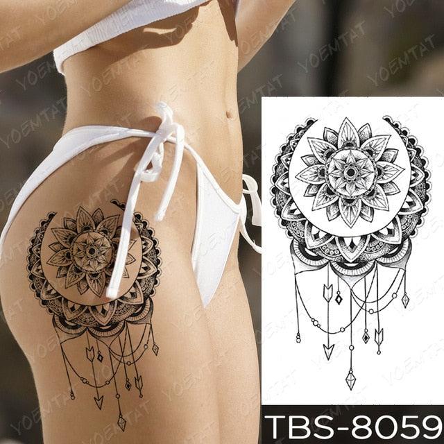 Elegant Black Sketch Flower Temporary Tattoo Sticker