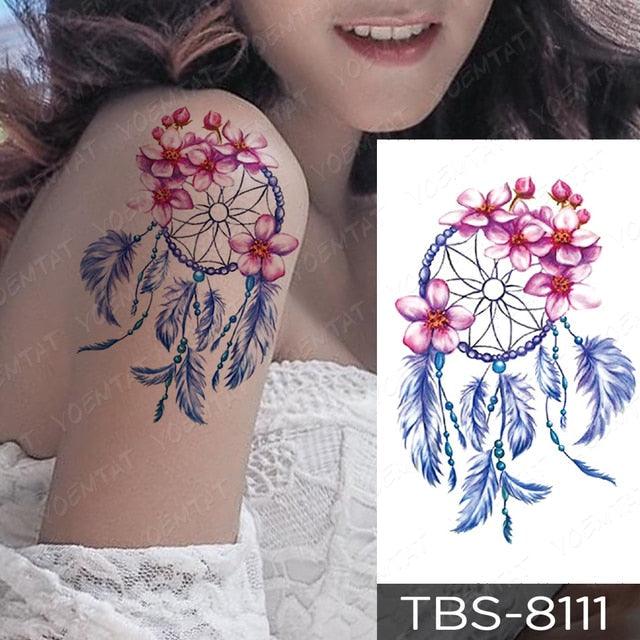 Elegant Black Sketch Flower Temporary Tattoo Sticker