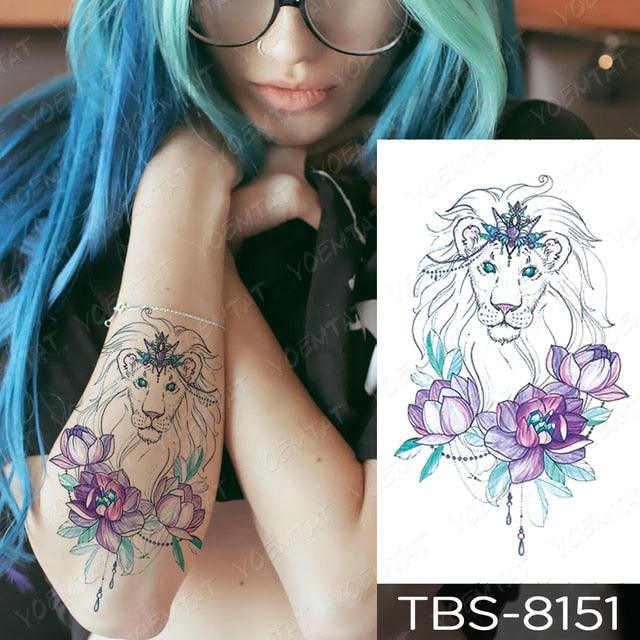 Elegant Black Sketch Flower Temporary Tattoo Sticker