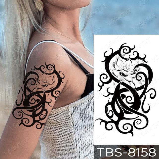 Elegant Black Sketch Flower Temporary Tattoo Sticker