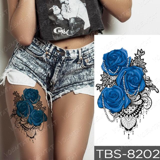 Elegant Black Sketch Flower Temporary Tattoo Sticker