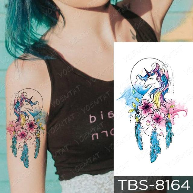 Elegant Black Sketch Flower Temporary Tattoo Sticker