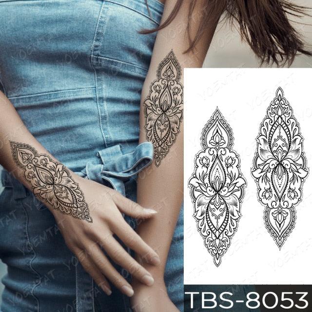 Elegant Black Sketch Flower Temporary Tattoo Sticker