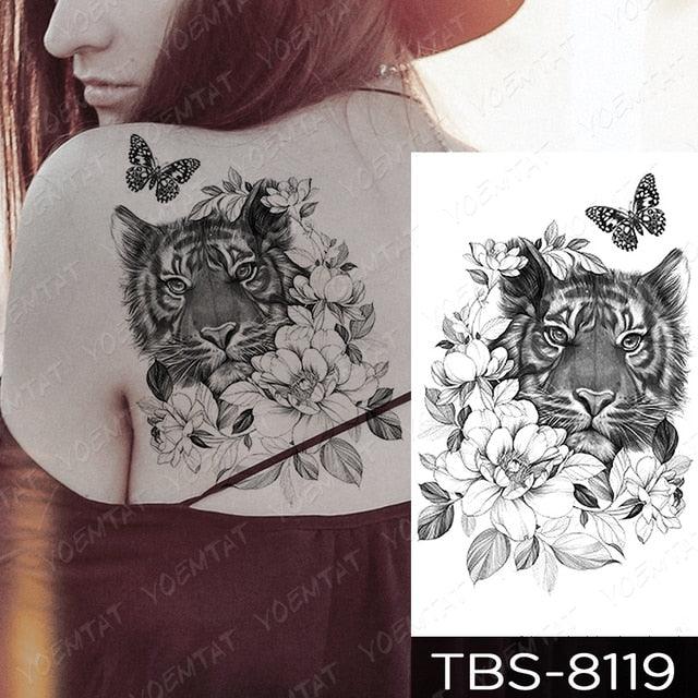 Elegant Black Sketch Flower Temporary Tattoo Sticker