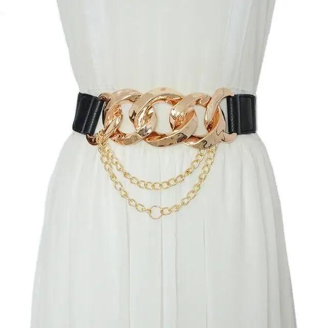 Elegant Black Vintage Ladies Dress Belt with Chain Buckle