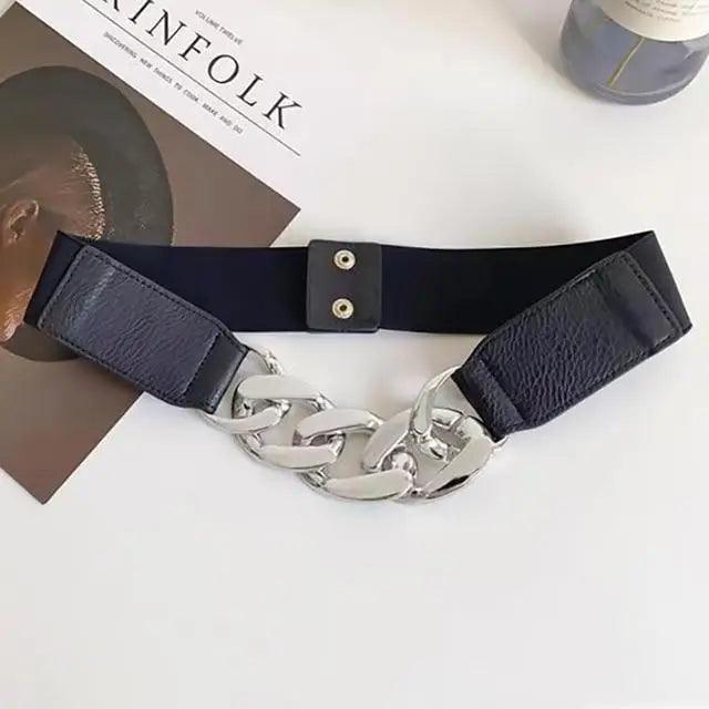 Elegant Black Vintage Ladies Dress Belt with Chain Buckle
