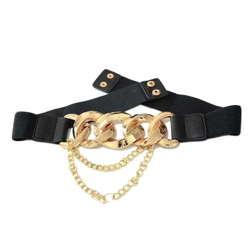 Elegant Black Vintage Ladies Dress Belt with Chain Buckle