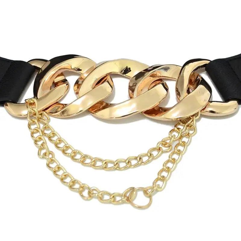 Elegant Black Vintage Ladies Dress Belt with Chain Buckle