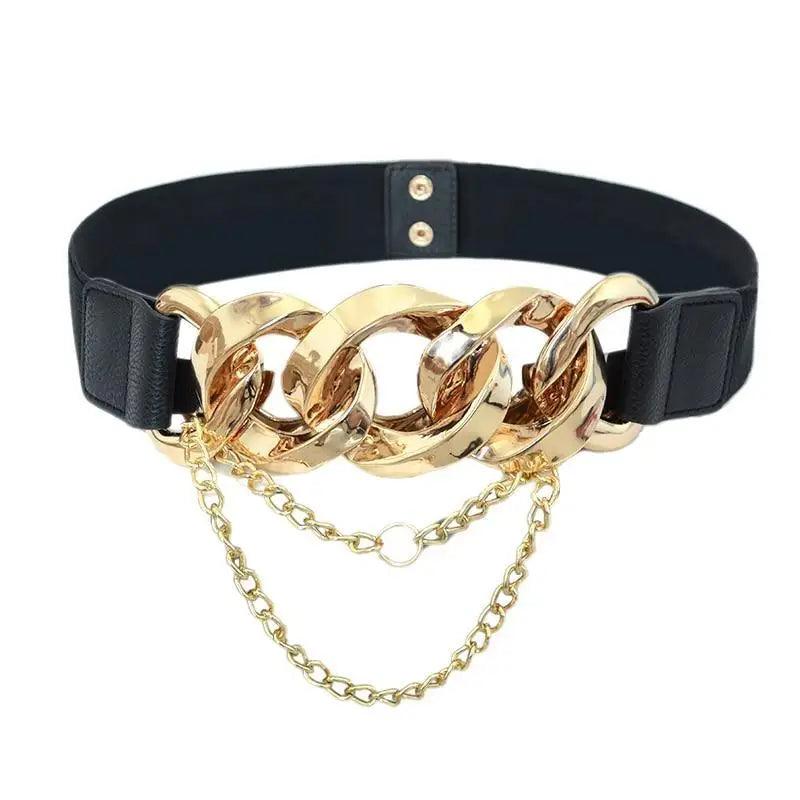 Elegant Black Vintage Ladies Dress Belt with Chain Buckle