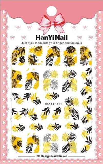 Autocollants Décoratifs pour Ongles 3D Élégants Noir et Blanc - 8 Feuilles