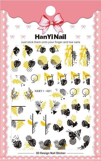 Autocollants Décoratifs pour Ongles 3D Élégants Noir et Blanc - 8 Feuilles