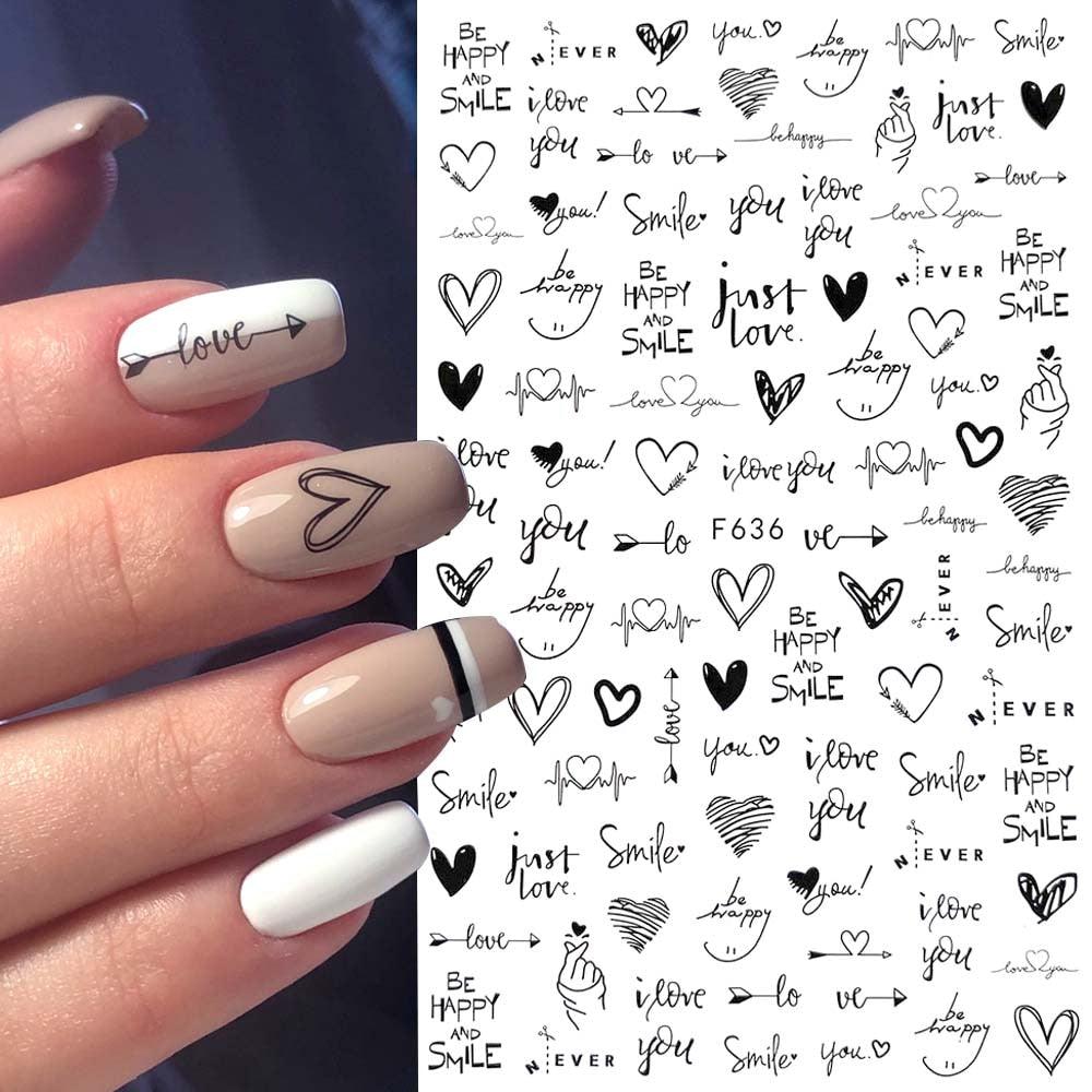 Autocollants Décoratifs pour Ongles 3D Élégants Noir et Blanc - 8 Feuilles