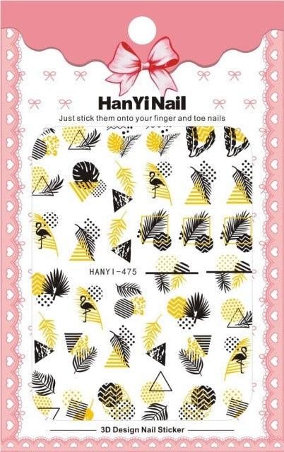 Autocollants Décoratifs pour Ongles 3D Élégants Noir et Blanc - 8 Feuilles