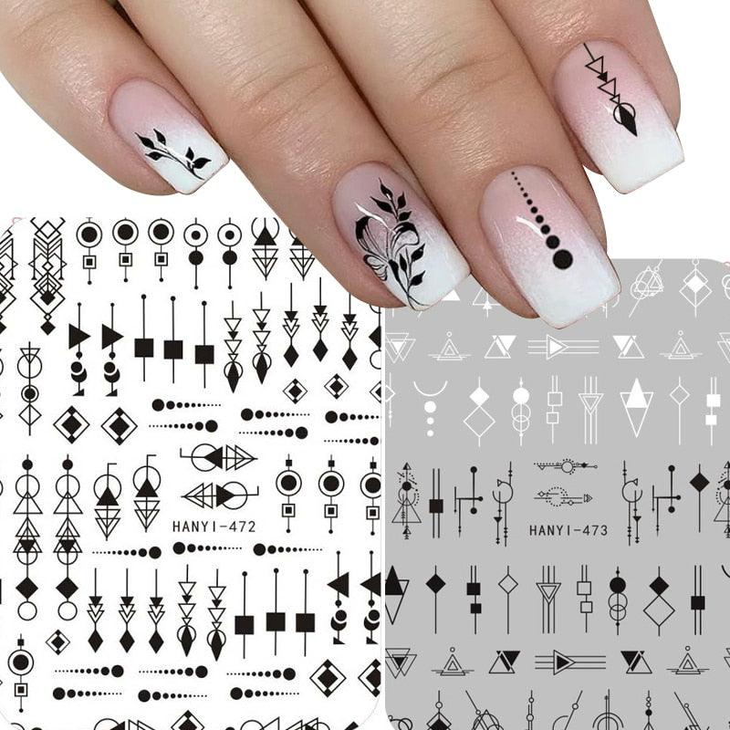 Autocollants Décoratifs pour Ongles 3D Élégants Noir et Blanc - 8 Feuilles