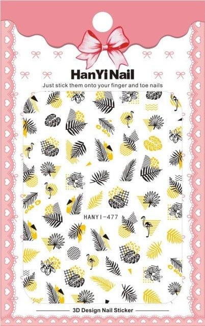 Autocollants Décoratifs pour Ongles 3D Élégants Noir et Blanc - 8 Feuilles