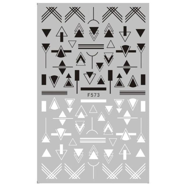 Autocollants Décoratifs pour Ongles 3D Élégants Noir et Blanc - 8 Feuilles