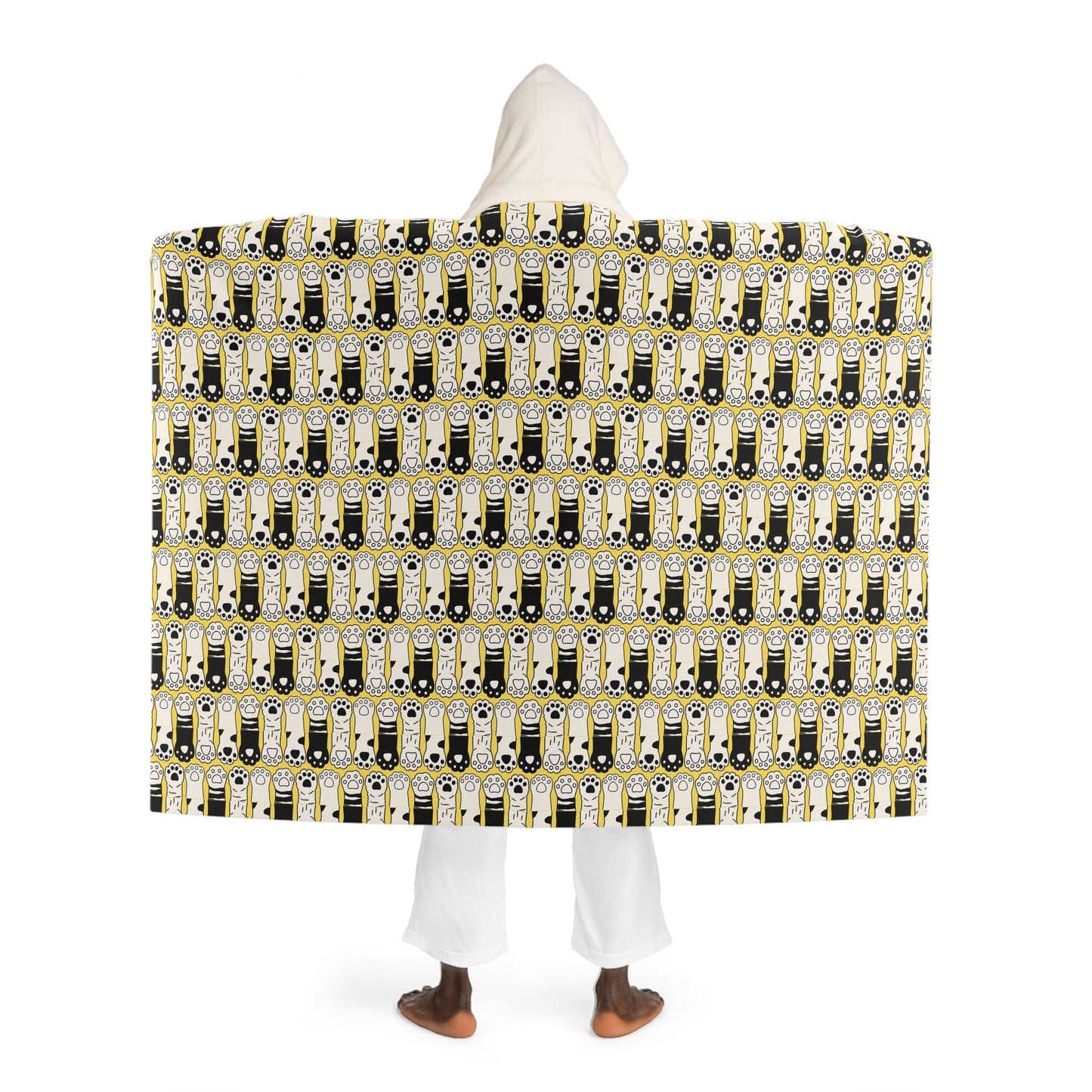 Black/White Paws Hooded Sherpa Fleece Blanket