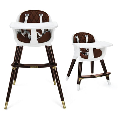 3-In-1 Adjustable Baby High Chair with Soft Cushion - Brown