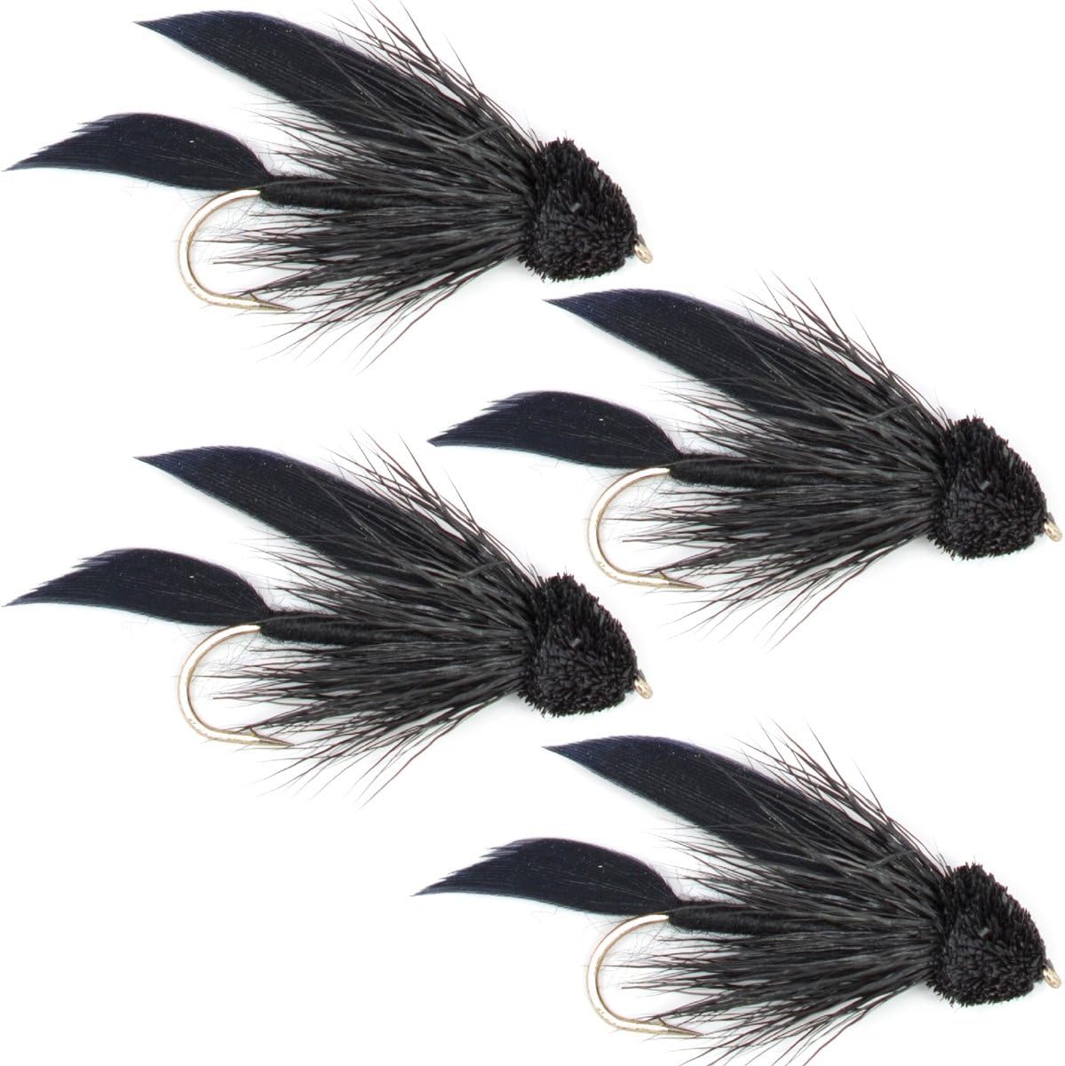 Premium Black Muddler Minnow Fly Fishing Set - 4 Classic Streamers, Size 8 - Korvel