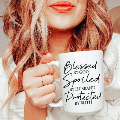 Blessed By God Spoiled By Husband Ceramic Mug - 15 oz