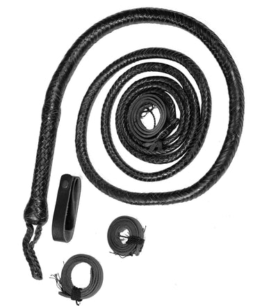 KBS Knives Store Handmade Leather Bullwhip - Premium Quality (4ft to 16ft, Snake Black) - Korvel