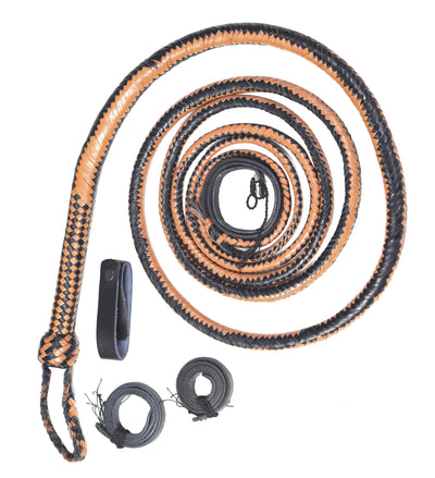 Premium Tan & Black Leather Cattle Whip by KBS Knives (4ft–16ft) - Korvel