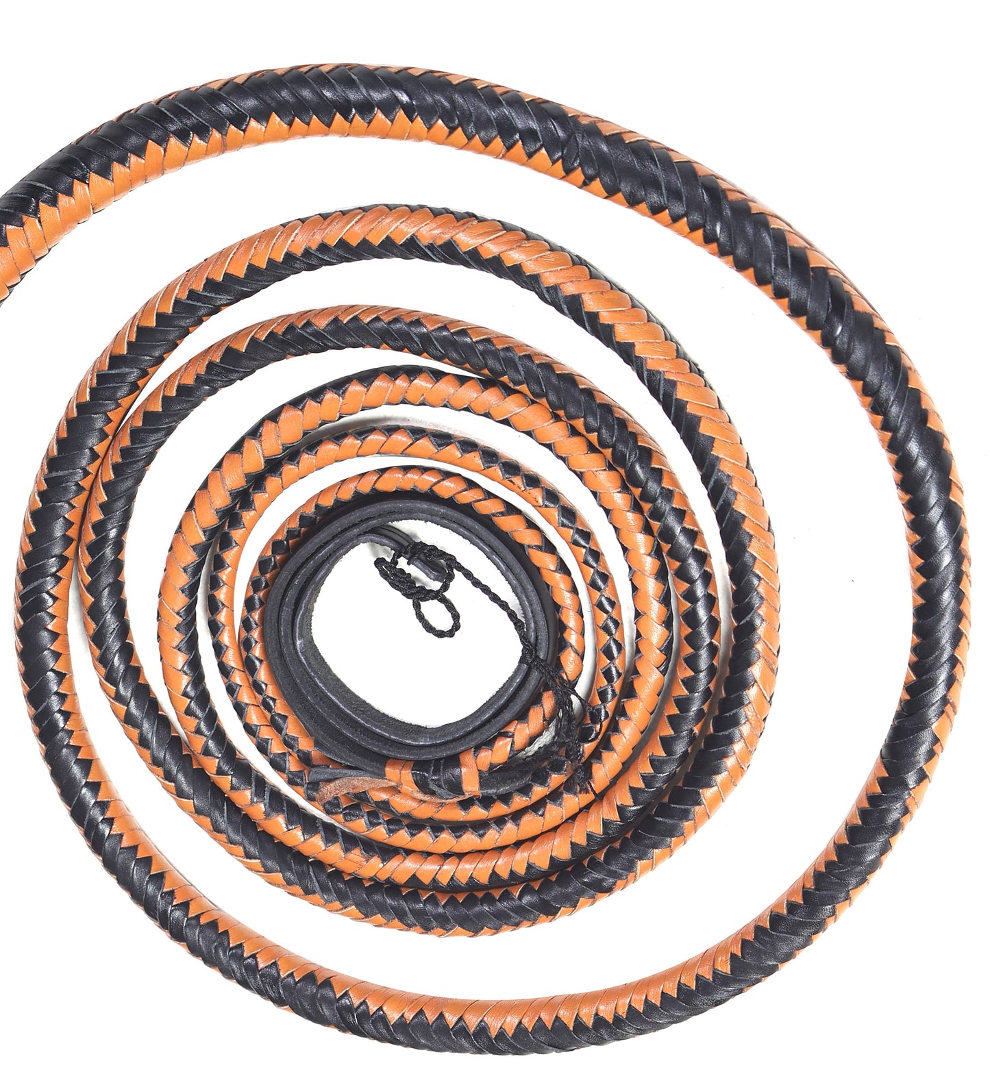 Premium Tan & Black Leather Cattle Whip by KBS Knives (4ft–16ft) - Korvel