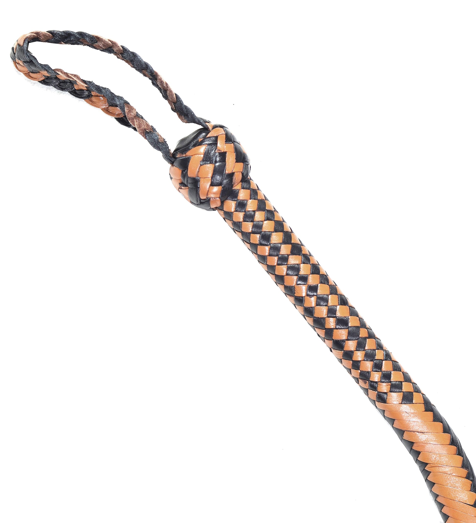 Premium Tan & Black Leather Cattle Whip by KBS Knives (4ft–16ft) - Korvel