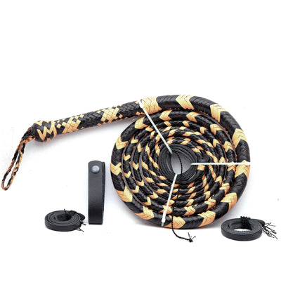 Authentic Indiana Jones Bullwhip – Premium Yellow & Black Leather (4ft–16ft) - Korvel