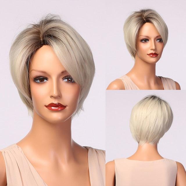 Perruque synthétique blonde ombrée bob pour femmes - Résistante à la chaleur