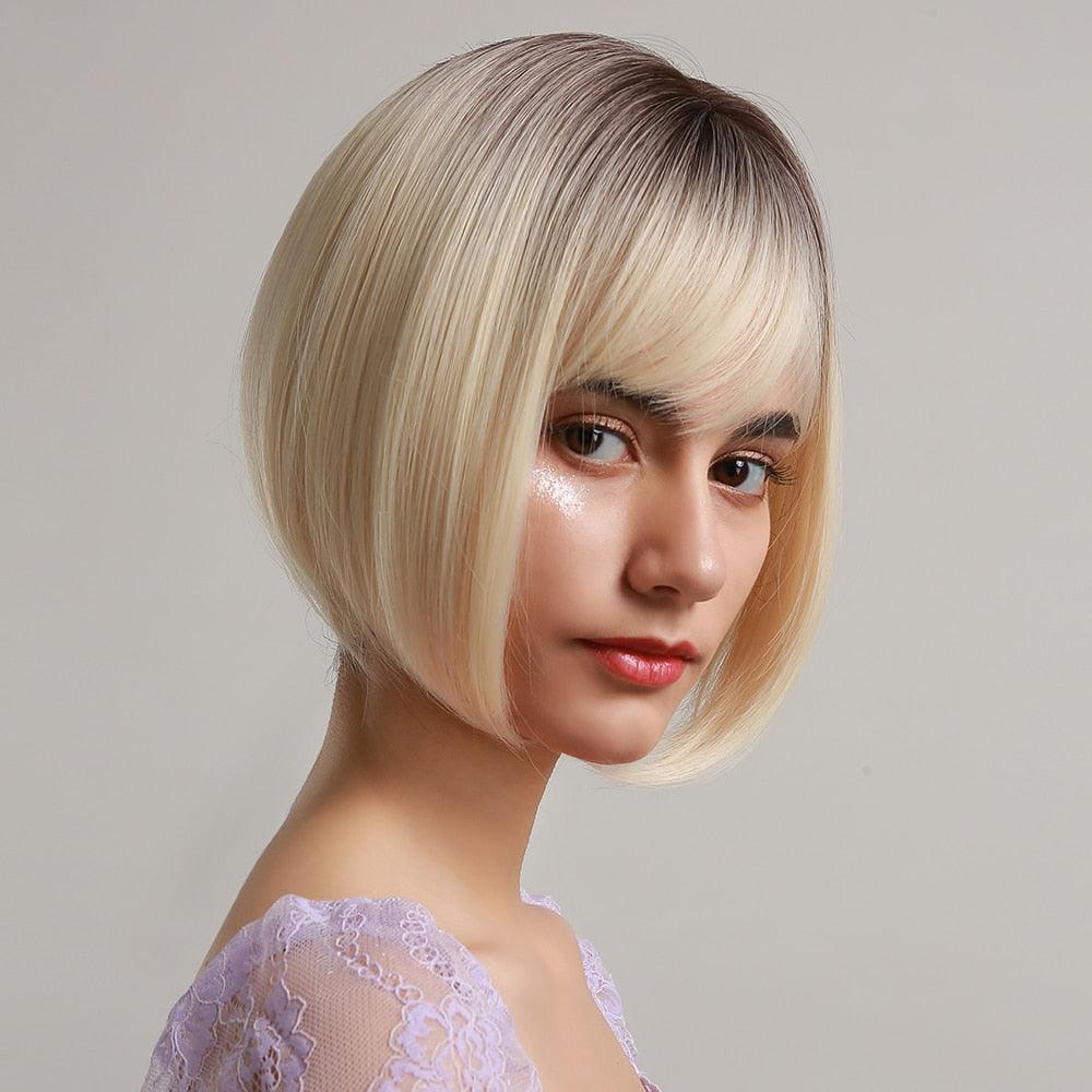 Perruque synthétique blonde ombrée bob pour femmes - Résistante à la chaleur