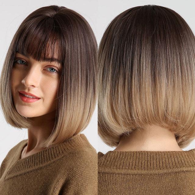 Perruque synthétique blonde ombrée bob pour femmes - Résistante à la chaleur
