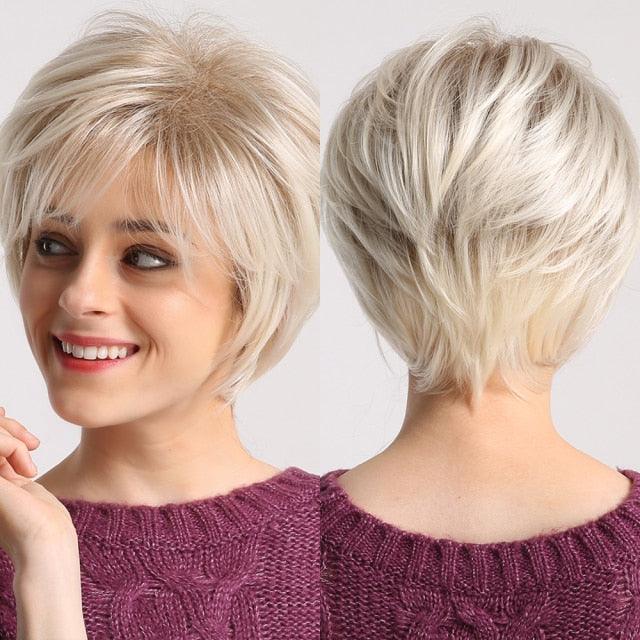 Perruque synthétique blonde ombrée bob pour femmes - Résistante à la chaleur