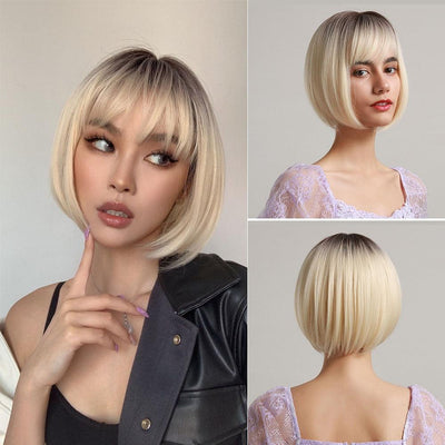 Blonde Ombre Bob Synthetic Wig for Women - Heat Resistant