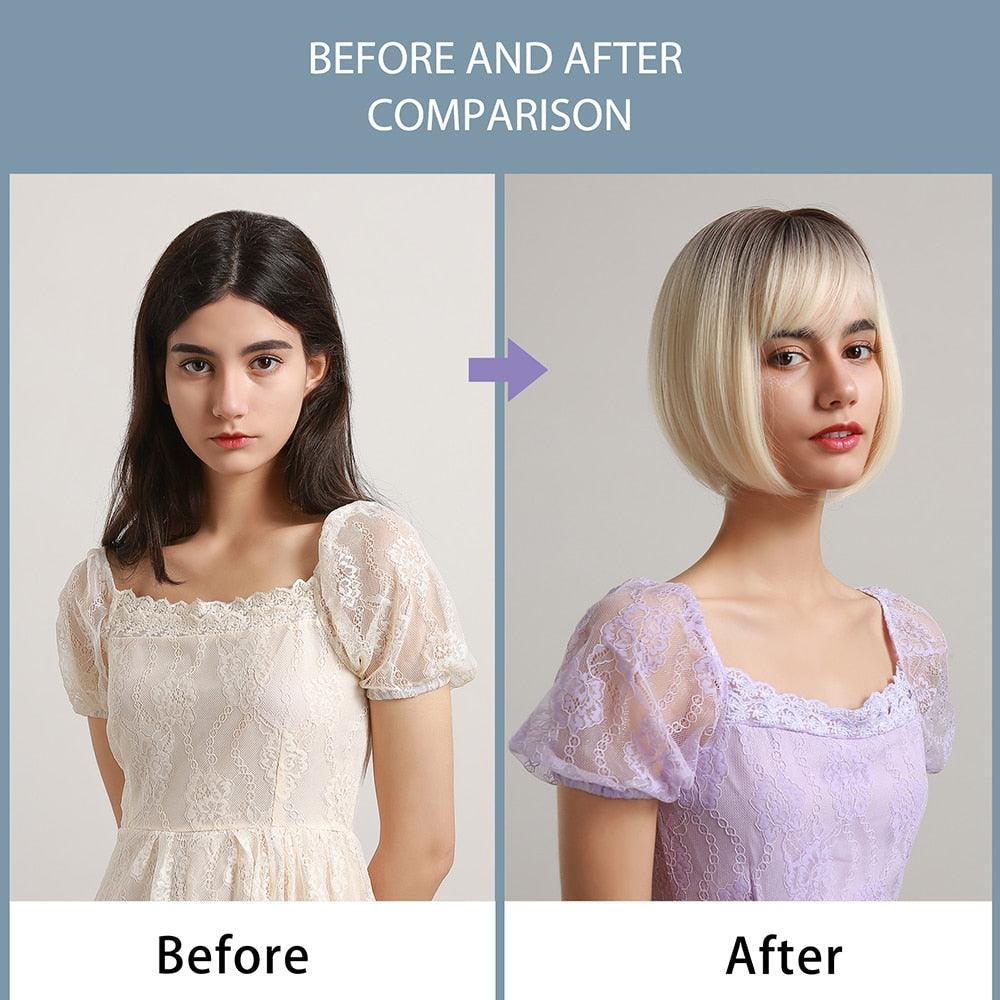 Perruque synthétique blonde ombrée bob pour femmes - Résistante à la chaleur