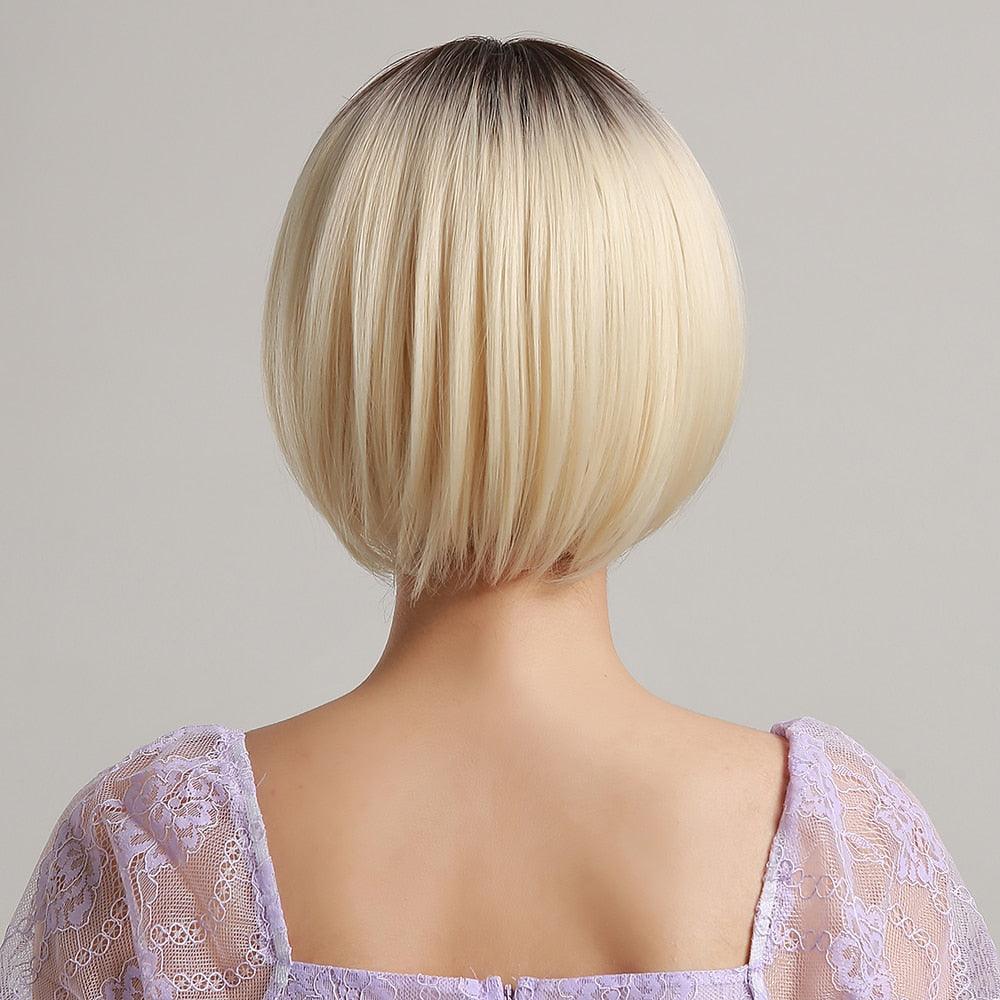 Perruque synthétique blonde ombrée bob pour femmes - Résistante à la chaleur