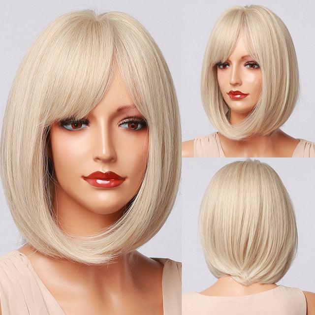 Perruque synthétique blonde ombrée bob pour femmes - Résistante à la chaleur