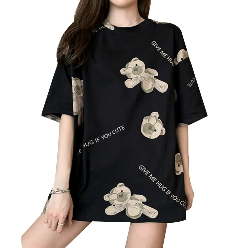 T-shirt à manches courtes avec imprimé cartoon d'ours coréen