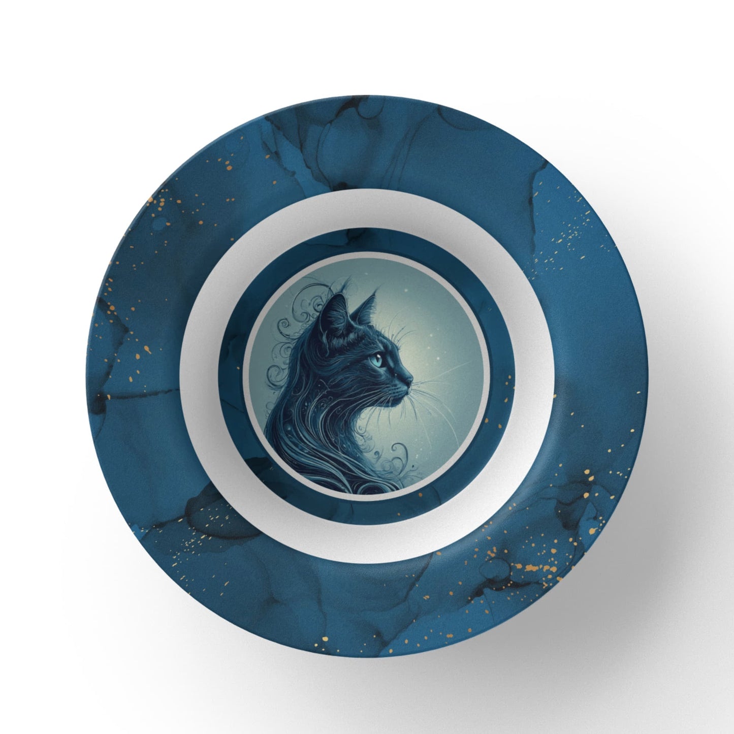 Bol Collectible Chat Bleu avec Accents Dorés