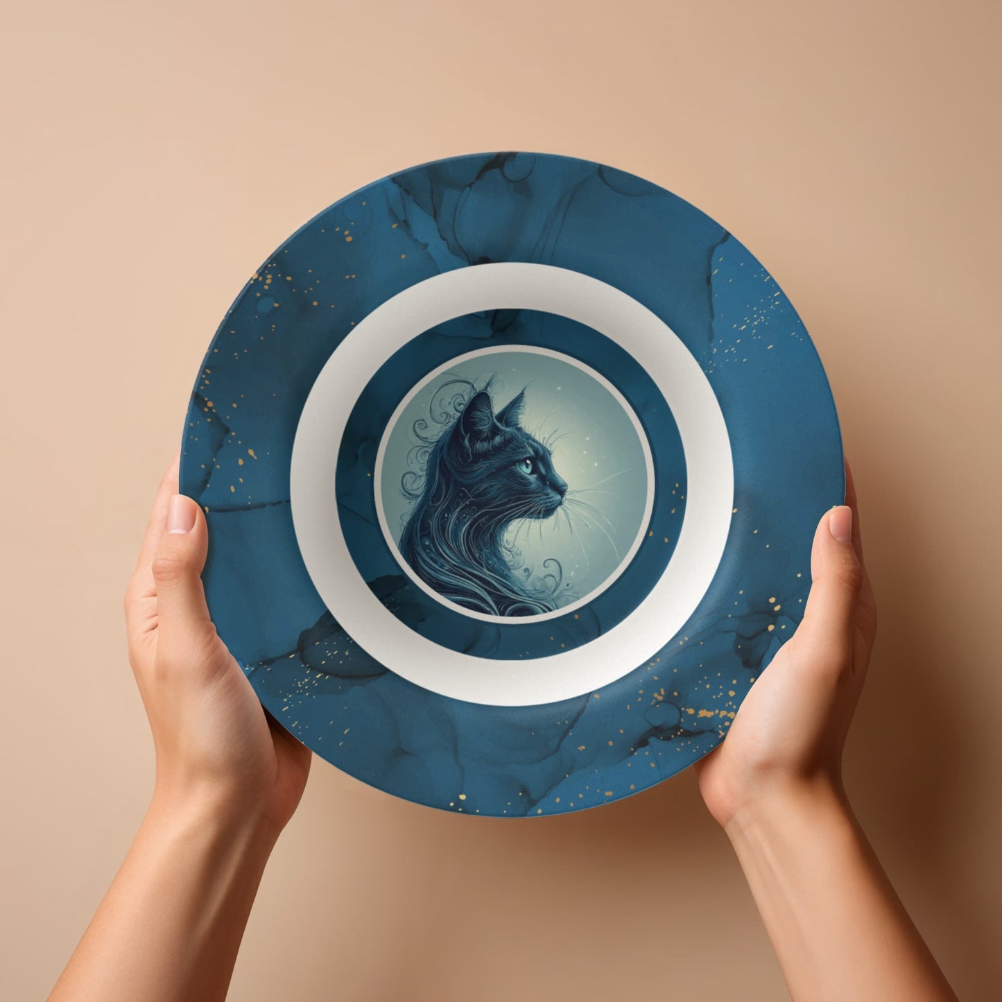 Bol Collectible Chat Bleu avec Accents Dorés