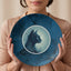 Blue Cat Collectible Plate with Gold Accents