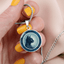 Blue Cat Pendant Necklace with Gold Accents