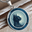 Blue Cat Pendant Necklace with Gold Accents