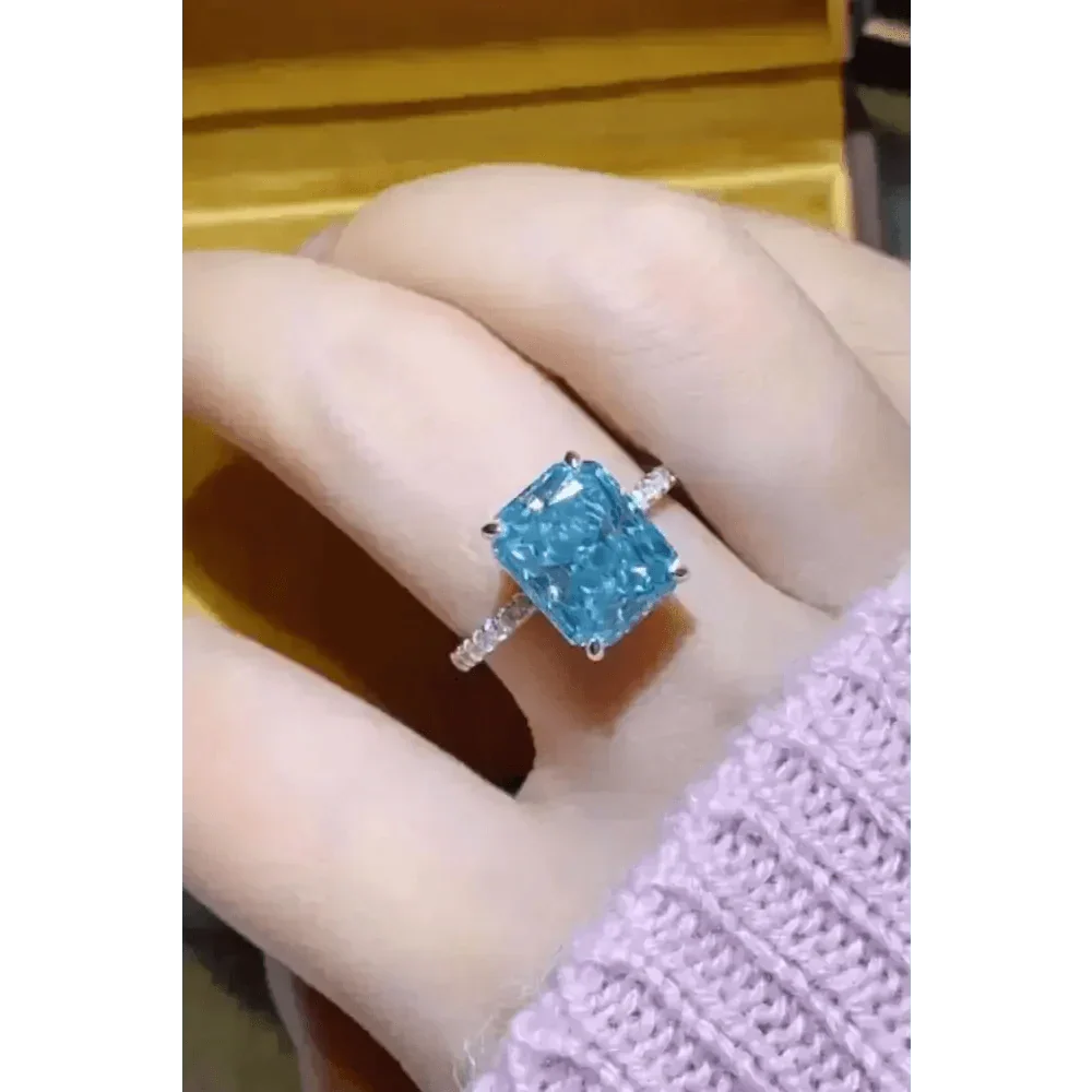 Bague en Moissanite de 2 Carats avec Pierre Précieuse Bleue