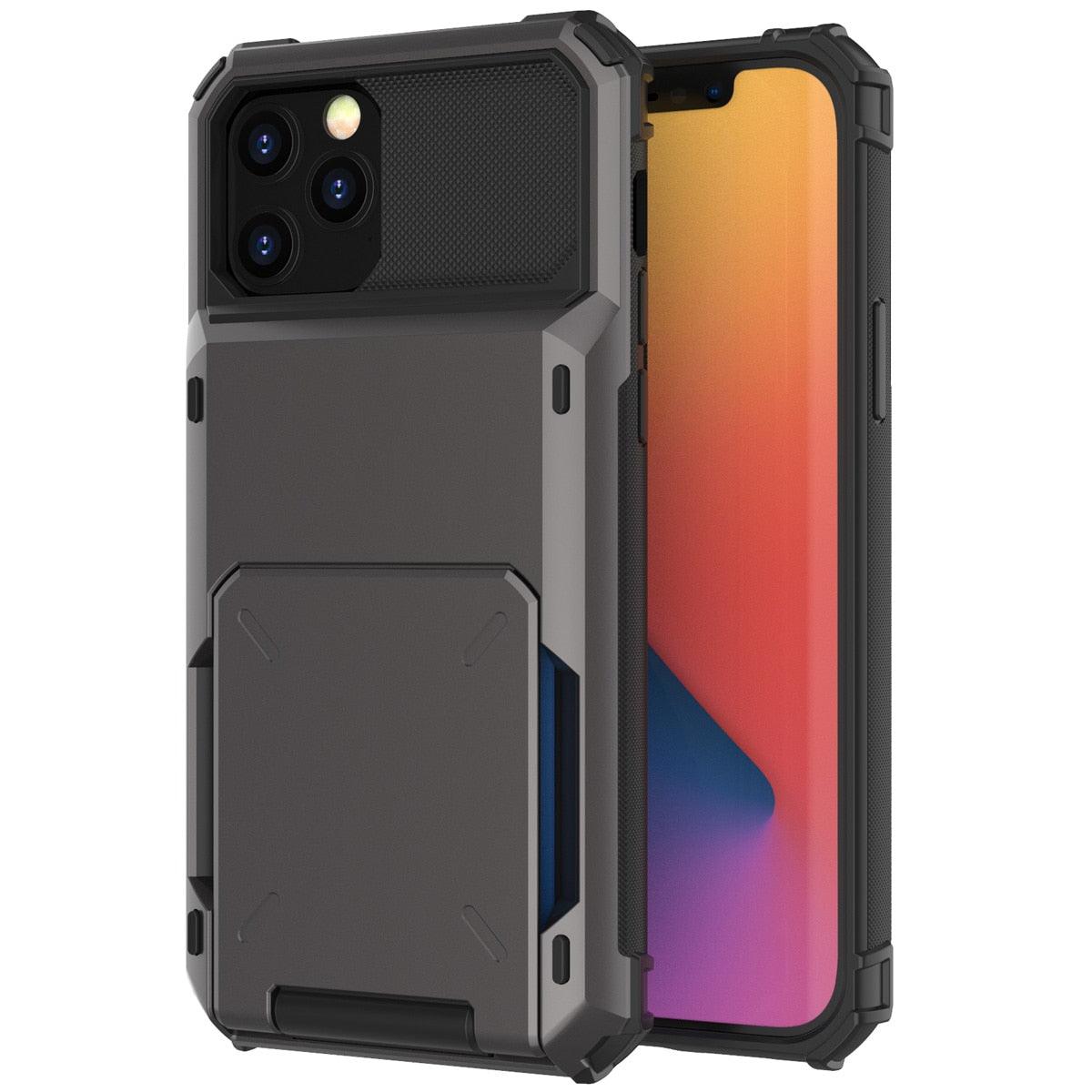Funda para teléfono con bolsillo oculto y tarjetero para hombres en azul para iPhone 13/14