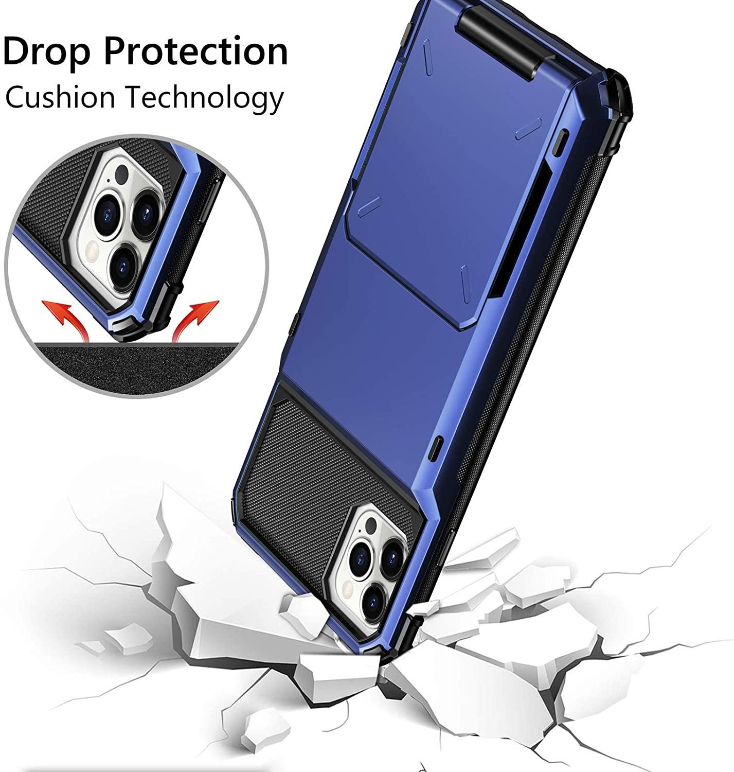 Funda para teléfono con bolsillo oculto y tarjetero para hombres en azul para iPhone 13/14