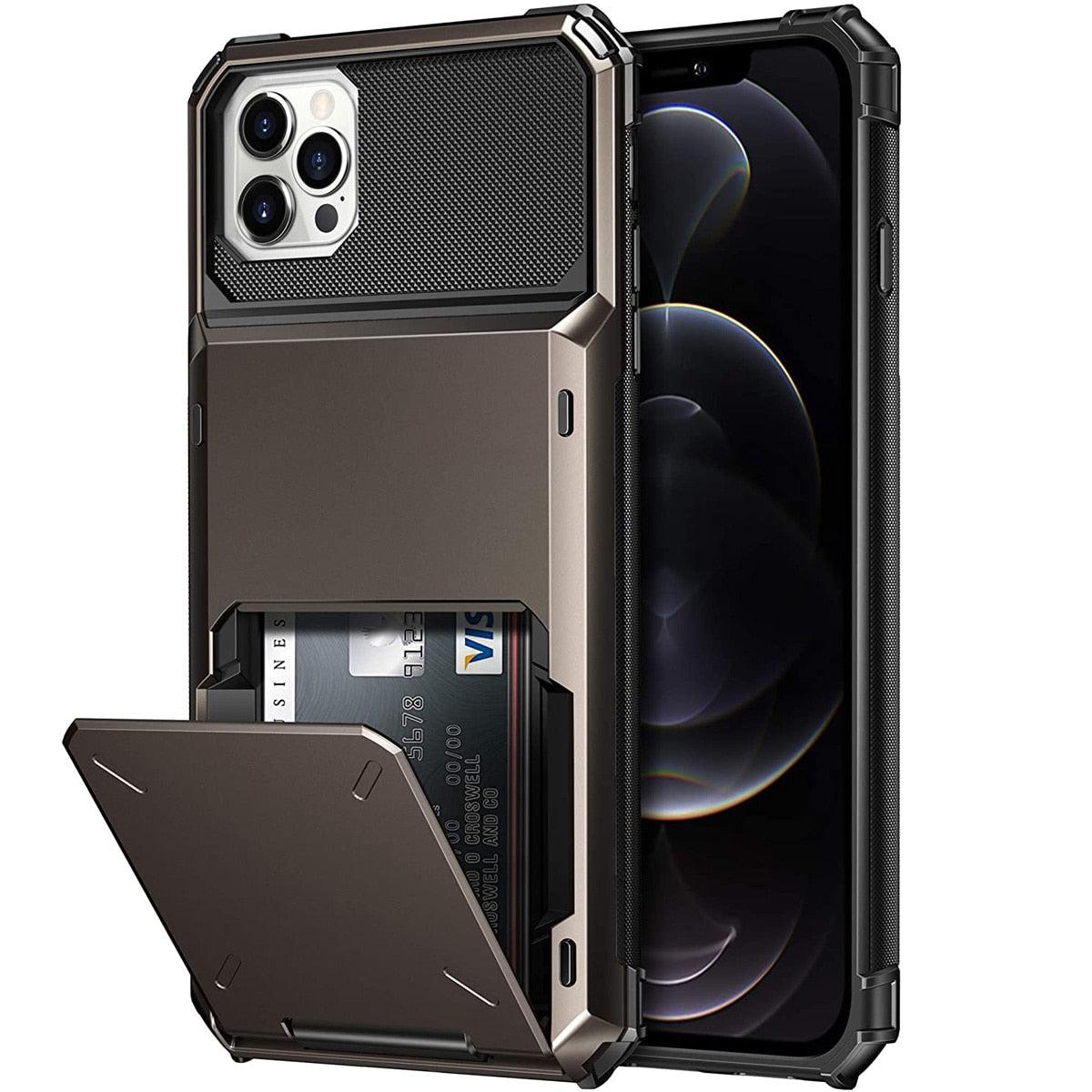 Funda para teléfono con bolsillo oculto y tarjetero para hombres en azul para iPhone 13/14